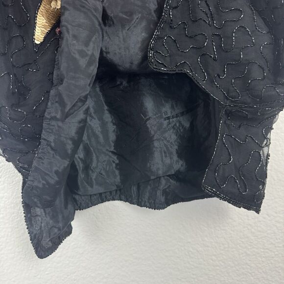Vintage Elegance By Anujan Beaded Sequin Short Sleeve Silk Blouse Black Medium - Picture 6 of 15